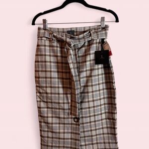 Brown Plaid Skirt with Belt, NWT